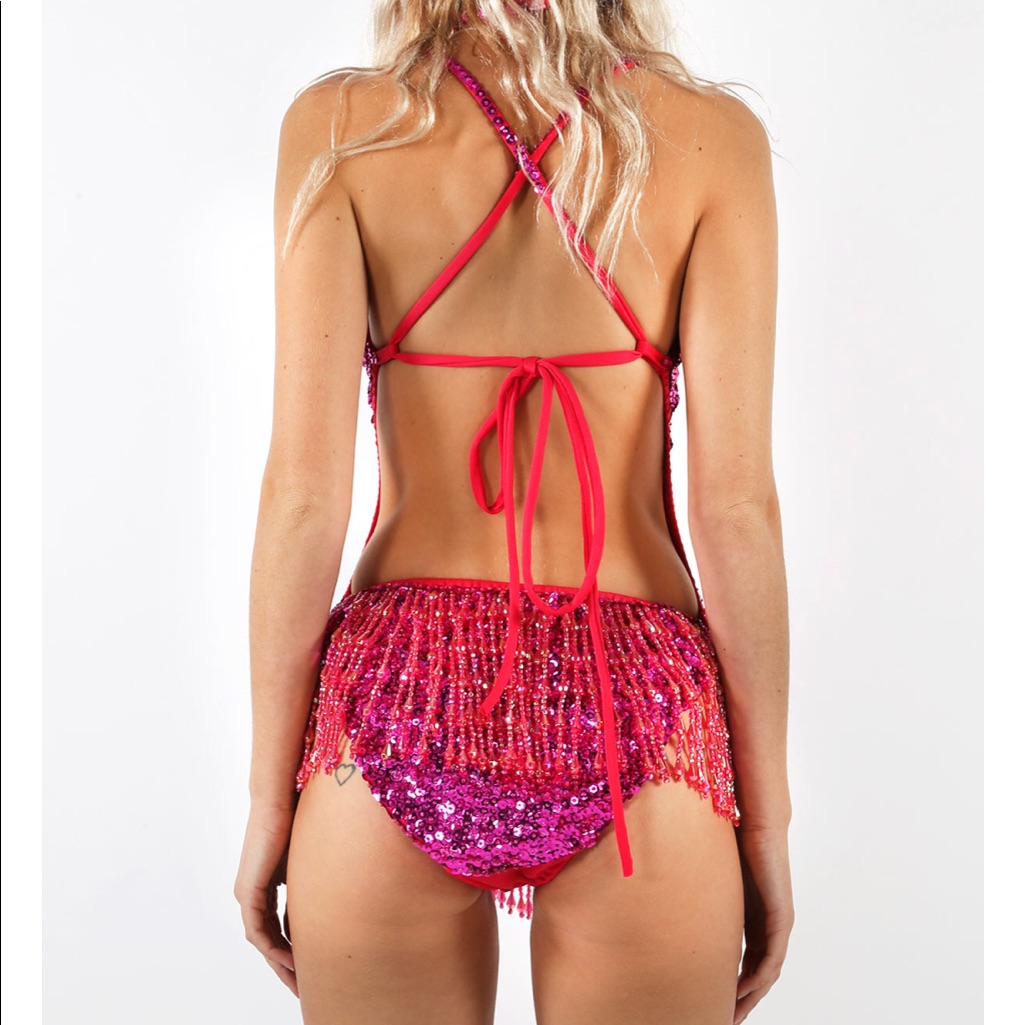 Pink Sequin Fringe V-Neck Women's Top — image 2 of 6